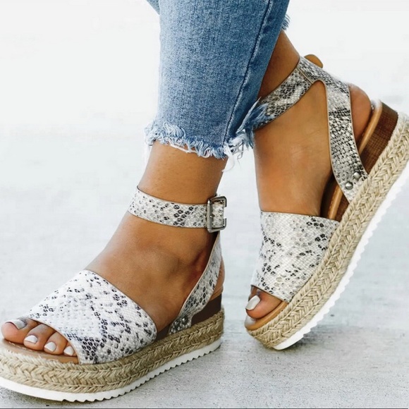 Snakeskin/ Leopard/ Tan Platform Espadrille Sandal - Picture 3 of 8